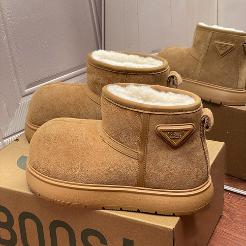 雪地靴男士2025新款冬季加绒保暖厚底大头棉鞋高帮休闲百搭面包鞋