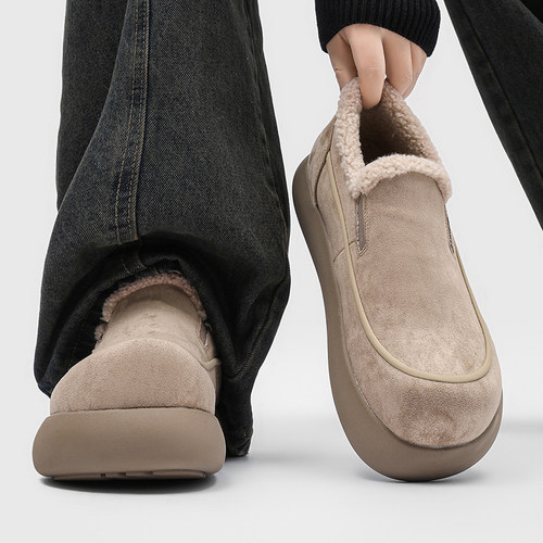 雪地靴男款冬季保暖加绒休闲一脚蹬豆豆鞋勃肯鞋皮毛一体防寒棉鞋