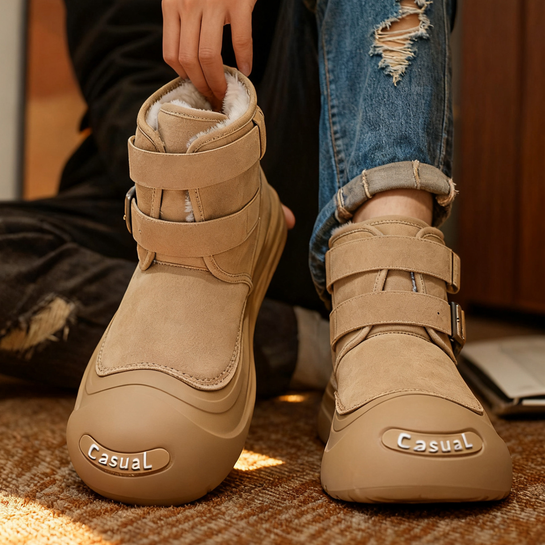 雪地靴男冬季加绒加厚开口笑情侣厚底大棉鞋保暖防水防寒大头棉靴