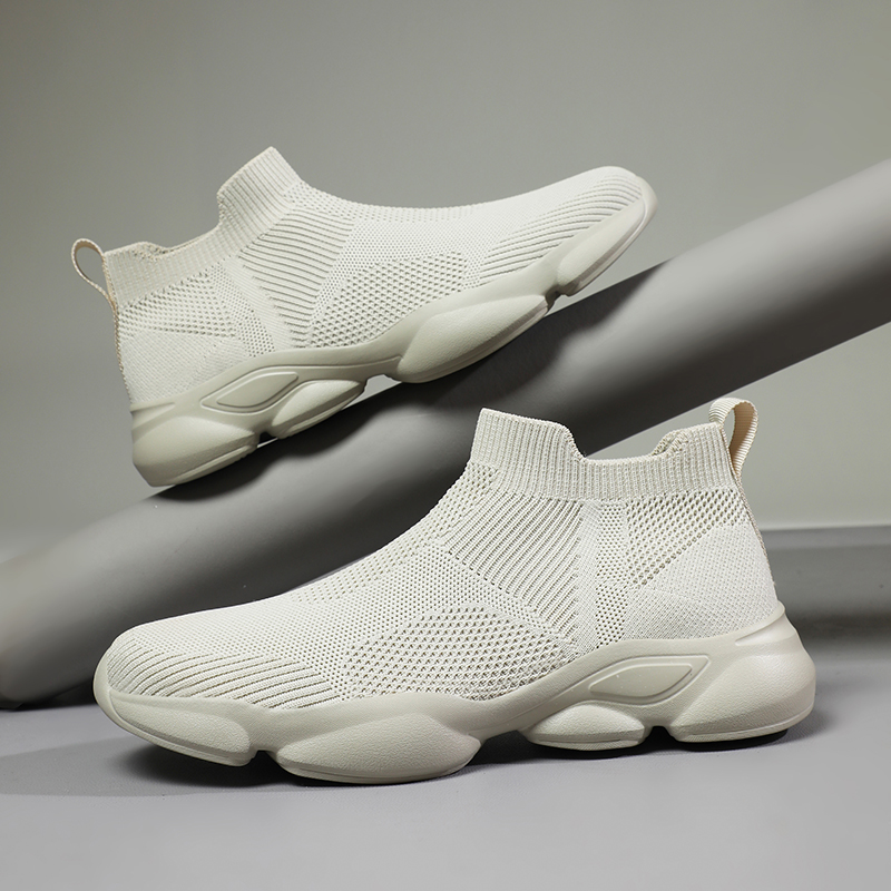 男鞋冬季厚底防滑一脚蹬休闲运动高帮袜子鞋男士跑步大码网面潮鞋