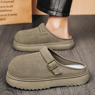 厚底防滑办公室休闲运动懒人凉拖 外穿包头半拖鞋 大头勃肯鞋 男夏季