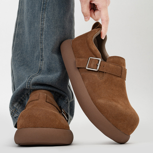 一脚蹬男鞋2026新款春季英伦风休闲复古翻毛皮鞋乐福鞋软底勃肯鞋