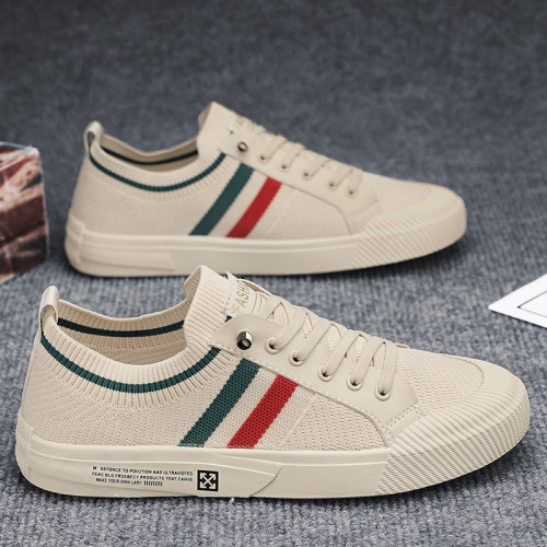 男鞋春季透气轻便透气网面运动飞织平板鞋男士软底一脚蹬休闲潮鞋