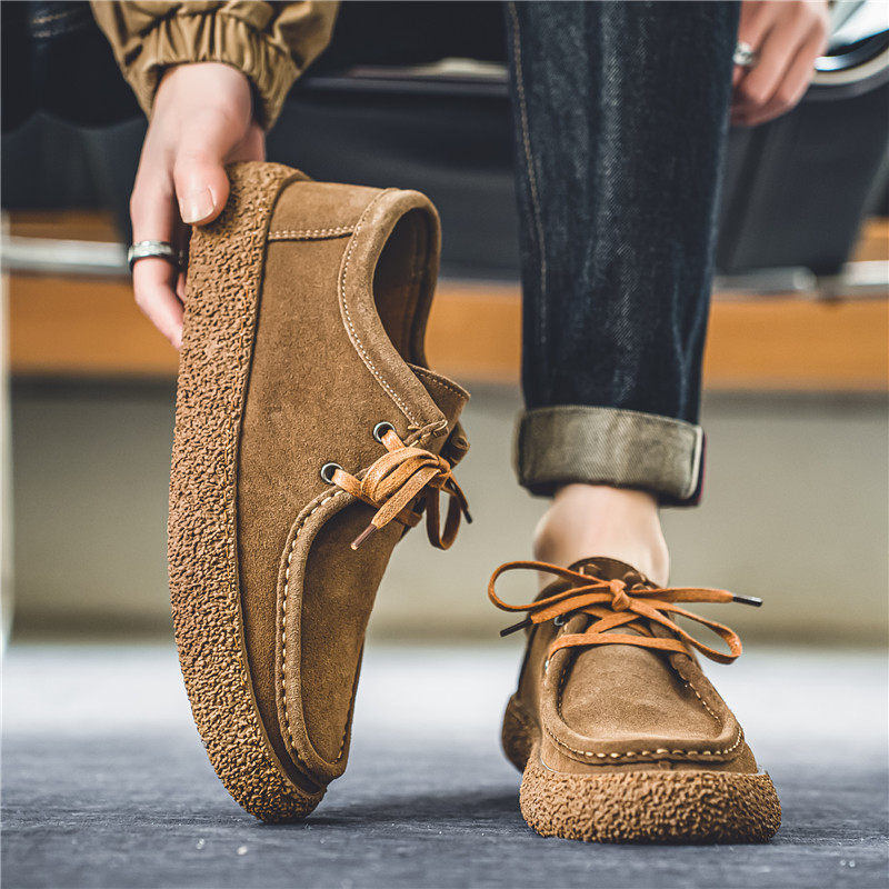 男鞋冬季休闲小众复古板鞋一脚蹬男士翻毛皮鞋上班工作软底豆豆鞋,流行男鞋,单鞋,淘宝优惠券,粉丝福利购,淘宝优惠卷