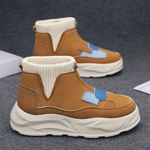 一脚蹬百搭休闲运动袜子鞋 男鞋 高帮厚底马丁靴男士 冬季 2025年新款