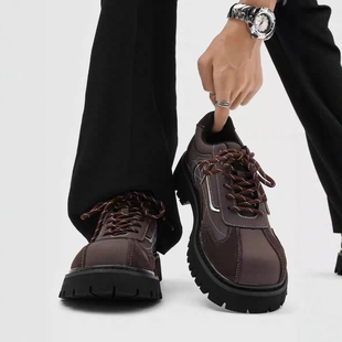 英伦风复古德比鞋男增高拼接休闲皮鞋高级感朋克时尚厚底大头鞋潮