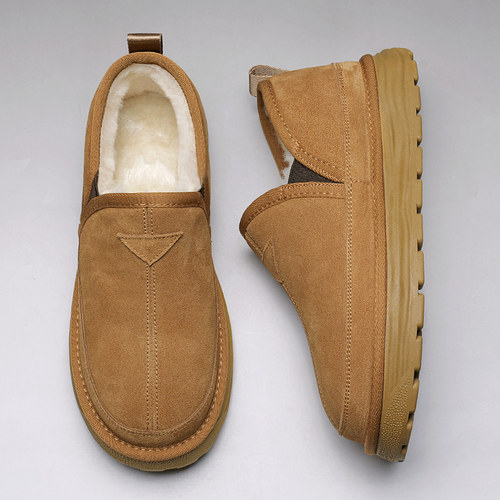 雪地靴男冬季2025新款加绒保暖一脚蹬棉鞋皮毛一体加厚抗寒面包鞋