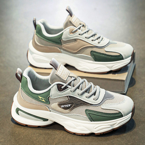 莆田男鞋冬季网面运动休闲百搭男士防滑减震跑步增高旅游老爹潮鞋