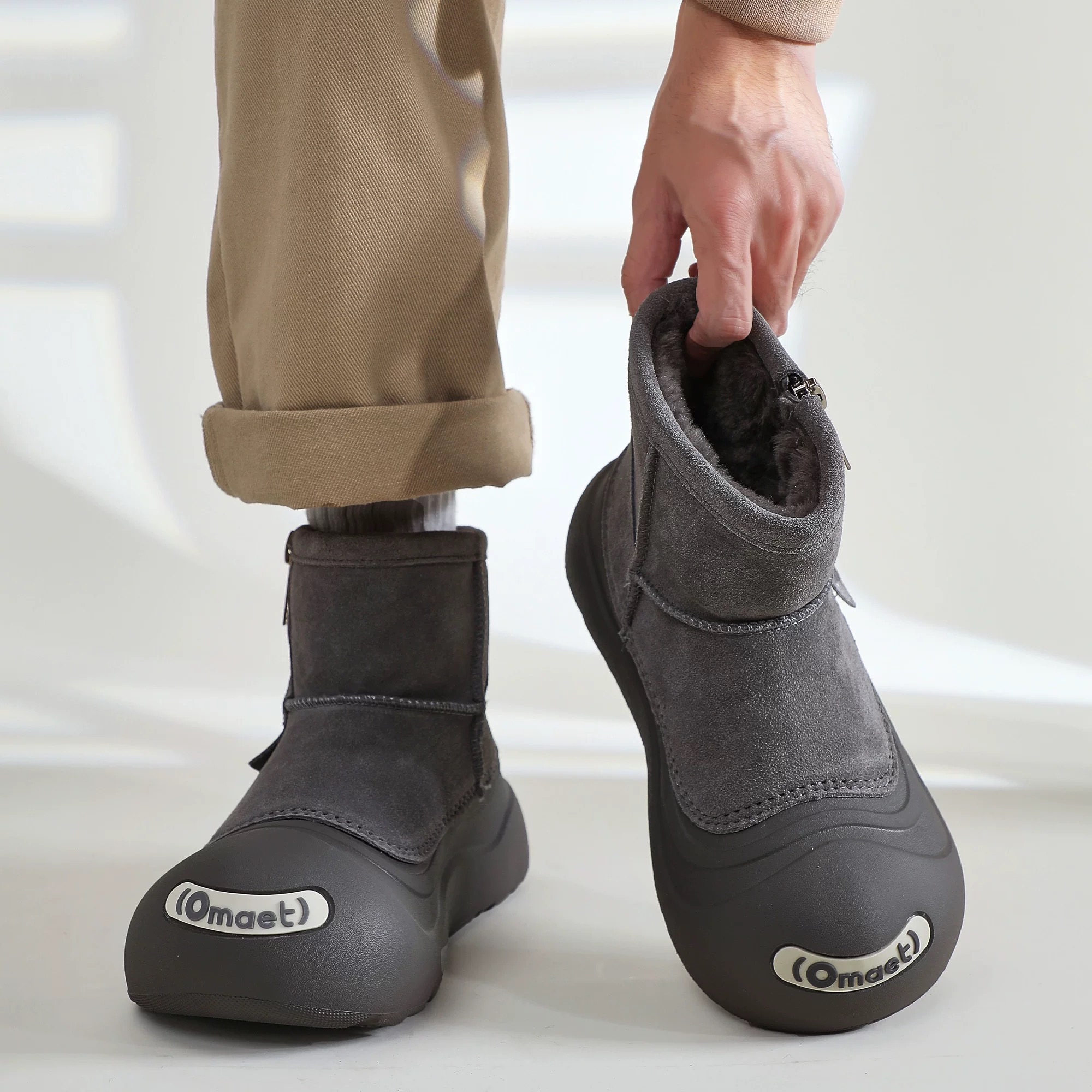 雪地靴男款冬季加绒加厚开口笑皮毛一体零下40度防滑防寒丑萌棉鞋