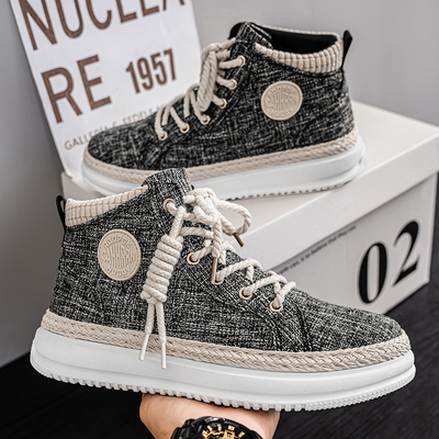 高帮男鞋2025新款冬季百搭休闲板鞋男士厚底增高帆布运动马丁潮鞋