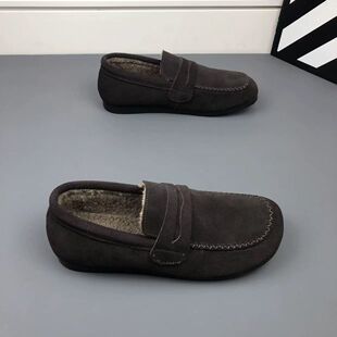 豆豆鞋男冬季加绒保暖棉鞋懒人一脚蹬男鞋休闲正装皮毛一体乐福鞋