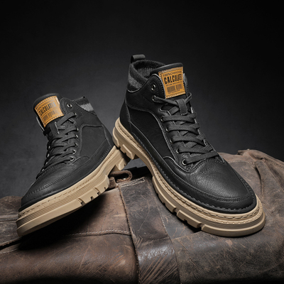 高帮男鞋2025新款冬季英伦风防水防滑休闲黑色马丁靴加绒保暖棉鞋