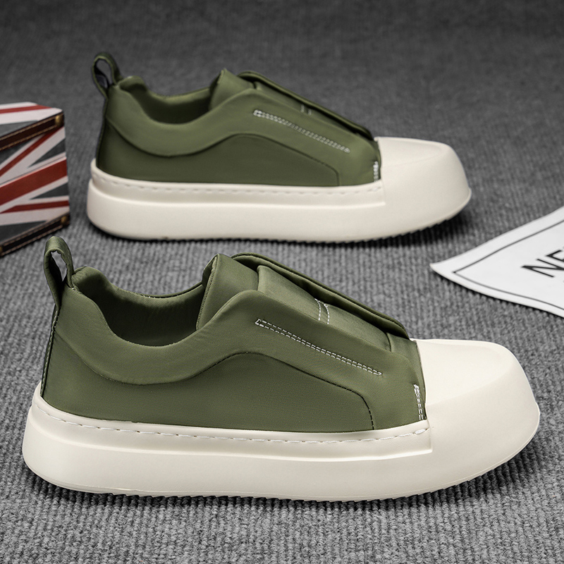 莆田男鞋冬季透气冰丝布潮流百搭休闲板鞋懒人一脚蹬厚底大头潮鞋