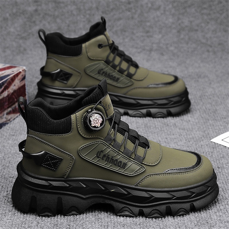 马丁靴冬季高帮男鞋加绒棉鞋户外登山防滑厚底增高休闲运动工装靴