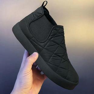 一脚蹬男鞋冬季加绒保暖男士厚底增高开车工作羽绒黑色老北京棉鞋