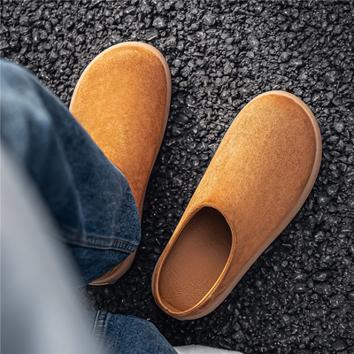 勃肯拖鞋男款冬季加绒棉拖外穿一脚蹬包头半拖男士防滑厚底穆勒鞋