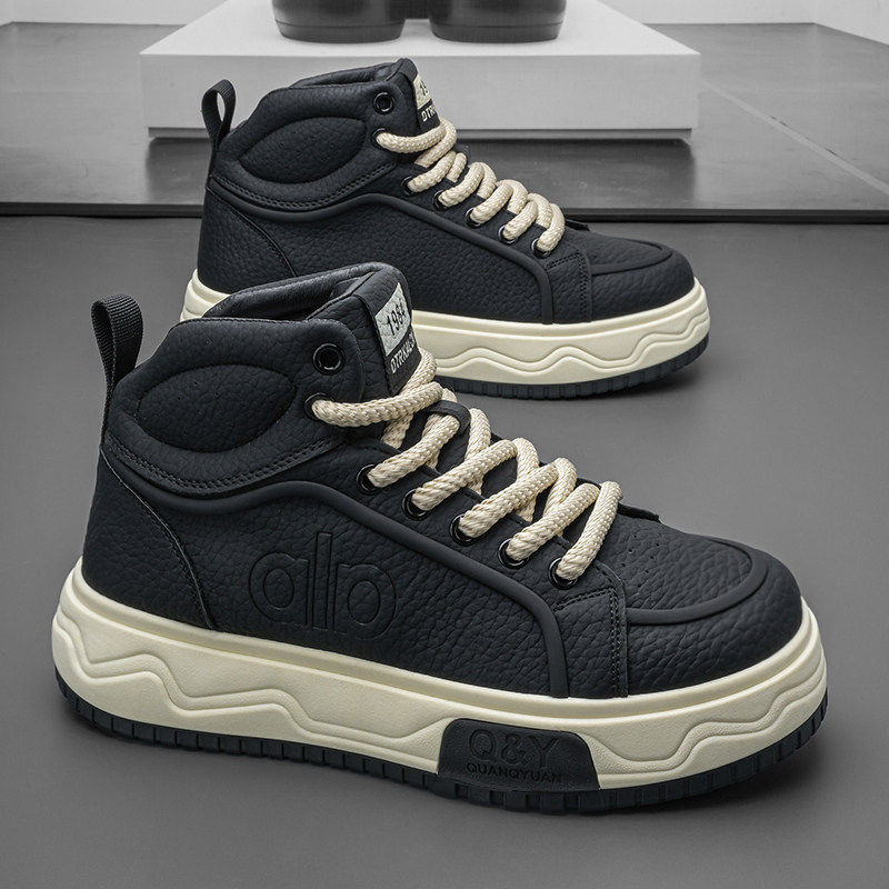 高帮男鞋冬季休闲港风小众百搭高级感板鞋青少年皮面运动增高潮鞋,流行男鞋,高帮鞋,淘宝优惠券,粉丝福利购,淘宝优惠卷