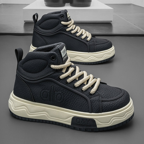 高帮男鞋冬季休闲港风小众百搭高级感板鞋青少年皮面运动增高潮鞋