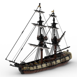 MOC海军帆船大型舰艇巨型高难度成人军舰型特种军积木舰艇