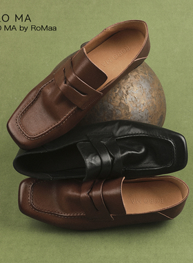 ROROMA 意大利水洗工艺英伦复古腔调捏褶进口马皮SEAGULL乐福鞋