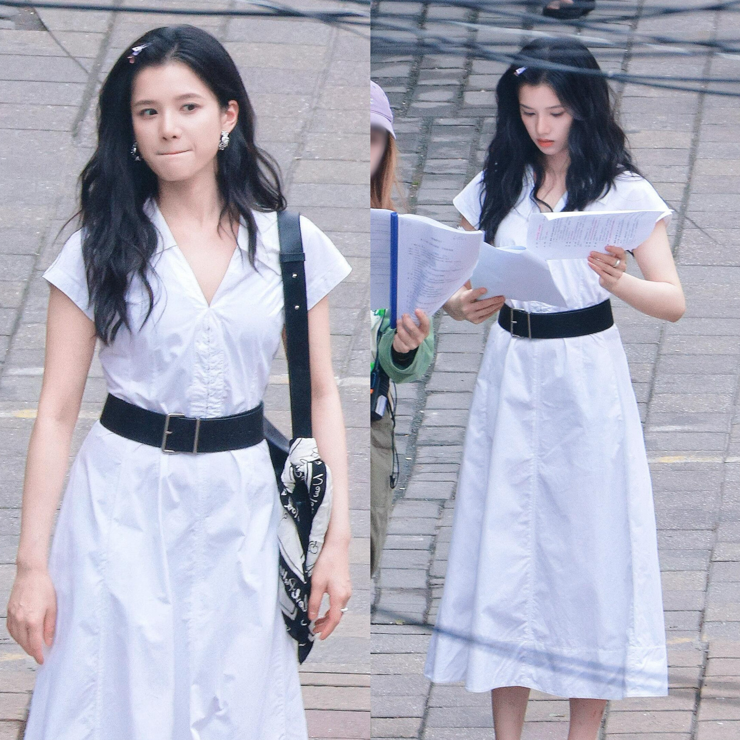 野狗骨头张婧仪同款白色v领衬衫连衣裙法式气质简约收腰显瘦长裙
