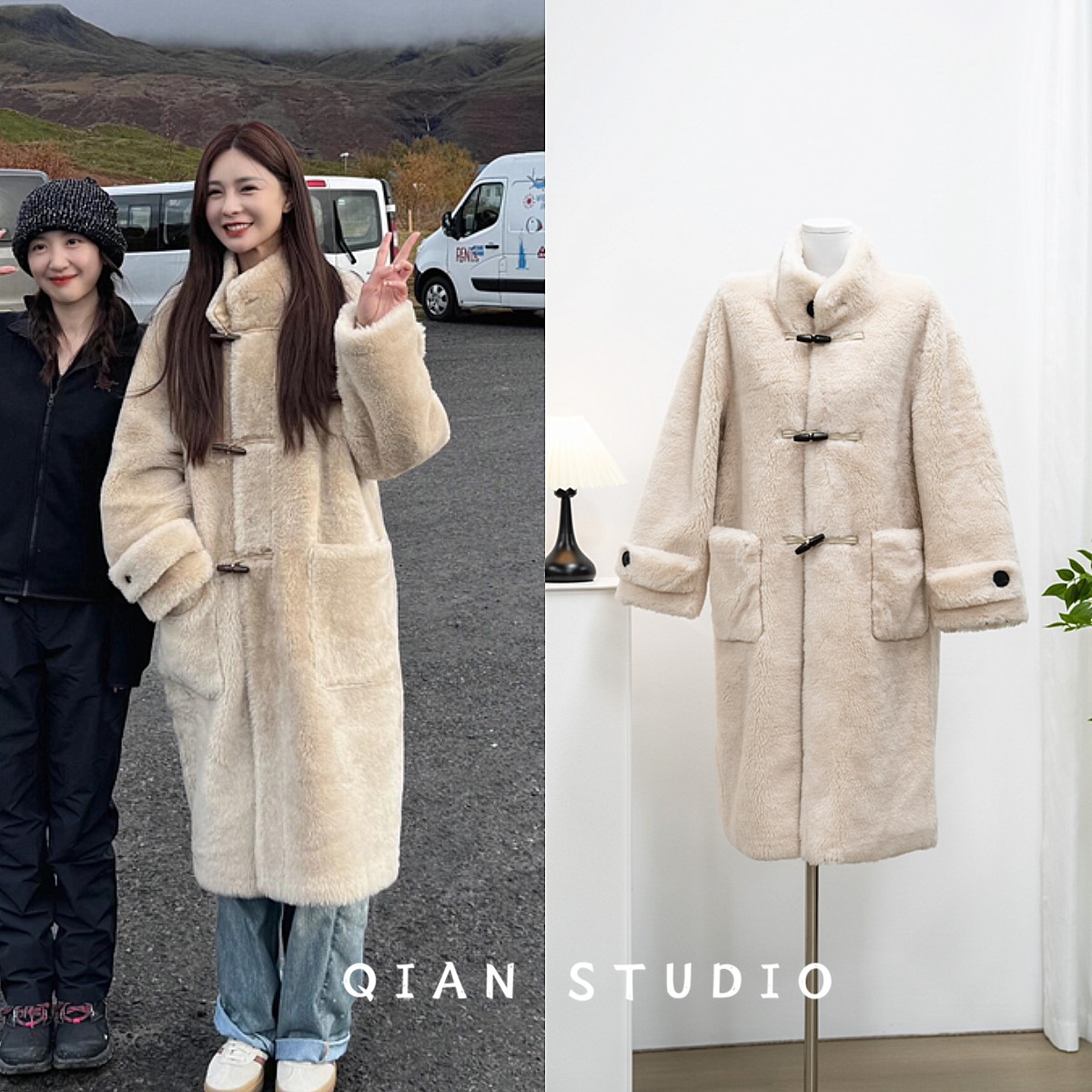 沈梦辰同款梦想家皮毛一体羊羔毛皮草外套100羊毛立领长款大衣冬