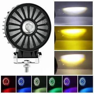 新款 LED远近一体黄白光炫彩跑马天使眼照明大灯 RGB工作灯车载改装
