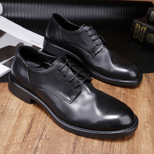 皮鞋男正装商务高端覆古透气真皮英伦软底软面 面手工男士大尺码