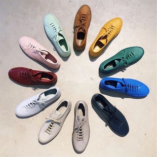 定制扁头common小白鞋男粉蓝灰黑棕黄酒红色休闲运动板鞋时尚潮鞋