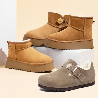 桑坡厚底雪地靴防滑真皮