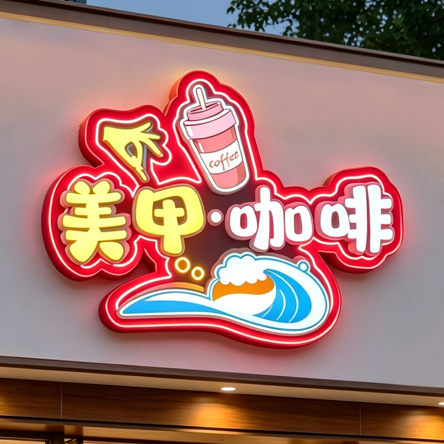 咖啡店美式复古招牌定制霓虹灯发光字灯箱不锈钢门头广告牌展示牌