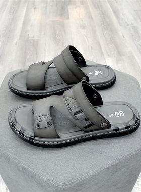 冰洁2025夏季新款男鞋舒适防滑平跟软底两用外穿休闲沙滩鞋66222