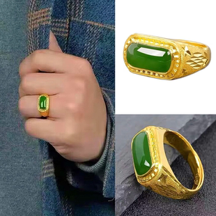 新款24K黄金戒指男款仿金包银福發财字男士活口戒子送爸爸送老公