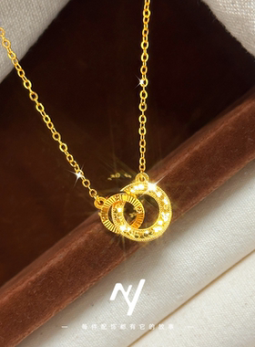 轻奢沙金爆闪CNC碎冰冰双环项链