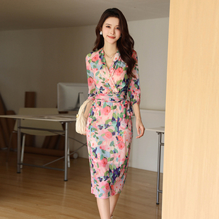 高级感 弹力修身 新款 收腰气质碎花包臀裹身裙性感网纱连衣裙夏季