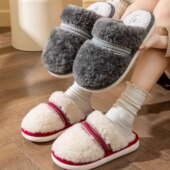 复古高级感毛毛拖鞋 情侣2025冬天室内居家保暖加绒加厚棉拖鞋 男女