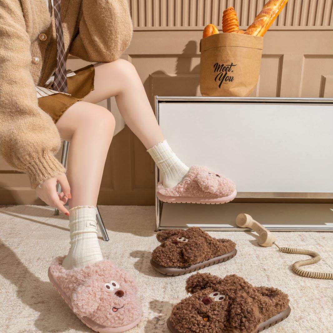 韩版甜美少女心立体狗棉拖鞋女士2024秋冬季室内家居保暖舒适棉鞋