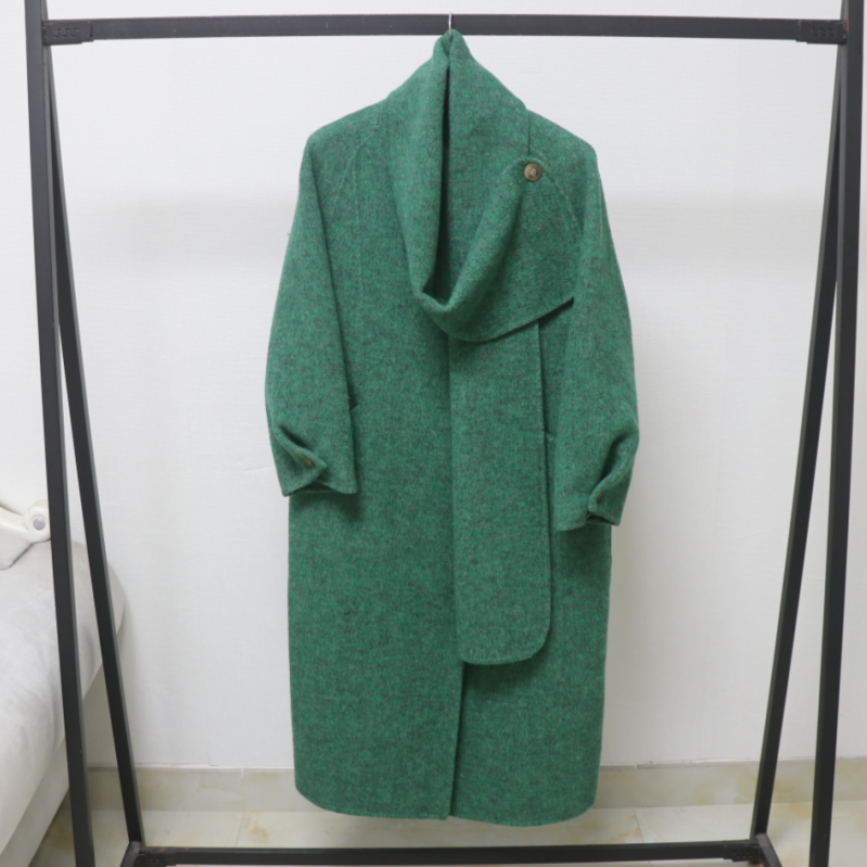 黑灰色围巾双面羊毛大衣女中长款2025秋冬新款高级感韩版羊毛外套,女装/女士精品,毛呢外套,淘宝优惠券,粉丝福利购,淘宝优惠卷