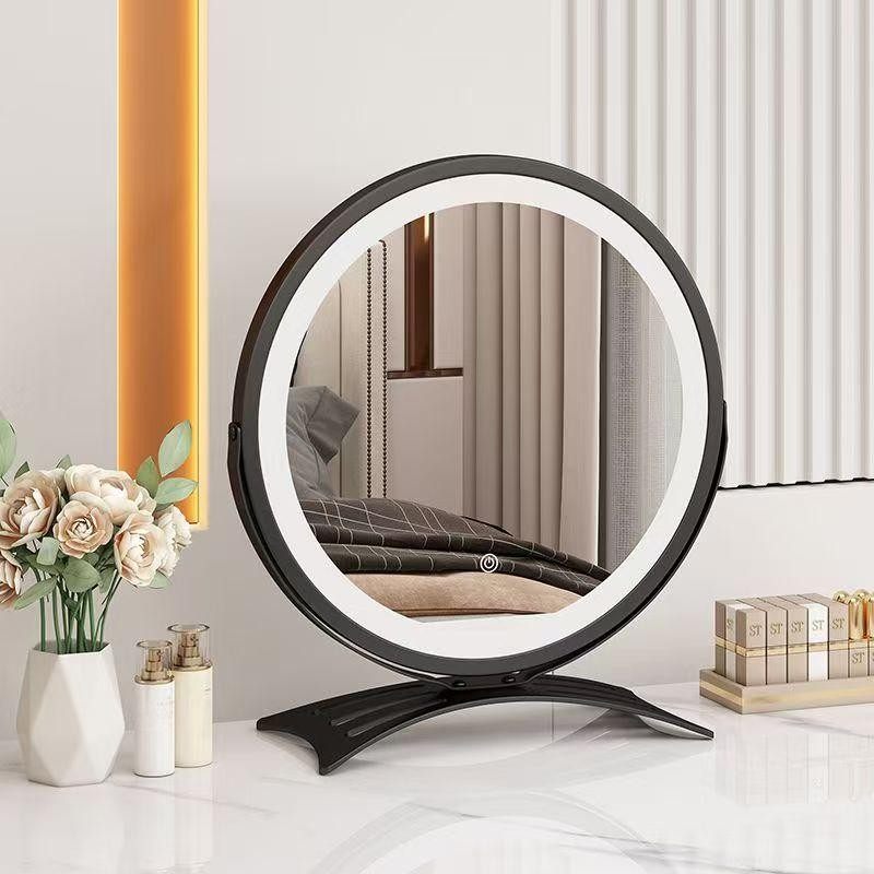 圆形大号化妆镜台式led灯梳妆镜带灯简约桌面网红美妆镜子补光镜