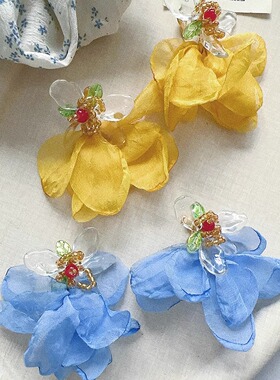 Margot手作度假风超仙黄色花朵耳环女夏天2025新款海边出游耳夹