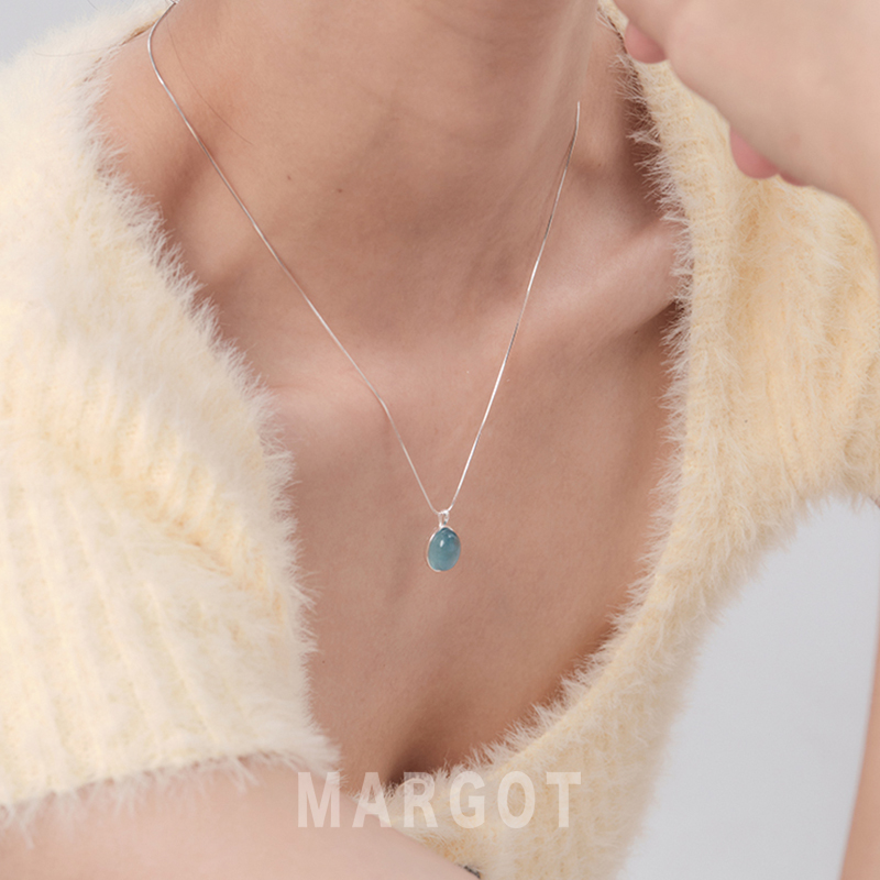 Margot手作天然海蓝宝项链925纯银小众简约水滴吊坠精致轻奢饰品 饰品/流行首饰/时尚饰品新 项链 原图主图