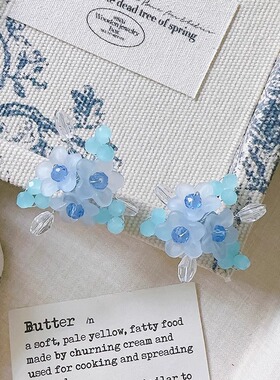 Margot手作奶油色系油画感串珠耳夹小众花朵耳环度甜美假风耳钉