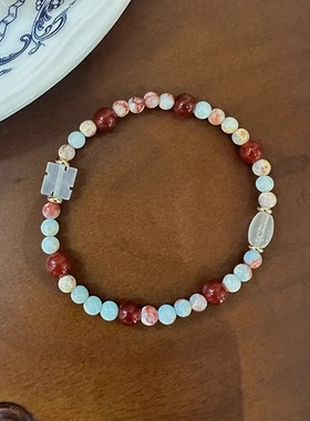 Margot手作新中式国风天然红玛瑙寿山石串珠手链女小众高级感首饰