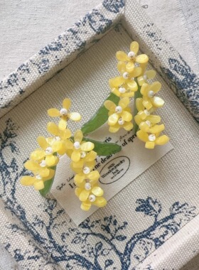 Margot手作桂花绿叶小清新黄色文艺复古风耳环女显白修饰脸型耳饰