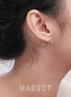 Margot手作纯银耳饰品大圆圈素圈耳环女气质小众耳圈复古耳钉耳扣