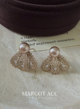 Margot手作轻奢风镂空蕾丝珍珠耳环女高级感耳钉小众设计气质耳饰