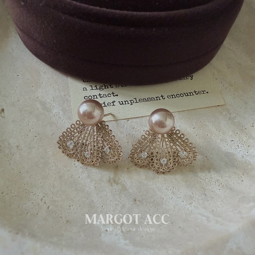 Margot手作轻奢风镂空蕾丝珍珠耳环女高级感耳钉小众设计气质耳饰