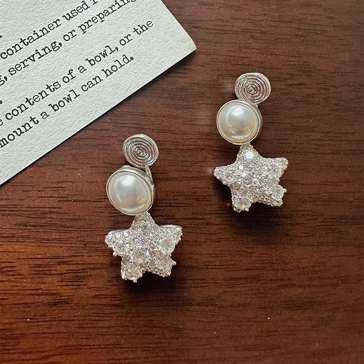 Margot手作珍珠满钻星星耳夹小众设计感耳钉秋冬百搭耳环气质耳饰