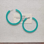 Margot手作蓝色大耳圈气质复古925银素圈耳环小众高级感耳钉耳夹