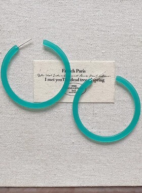 Margot手作蓝色大耳圈气质复古925银素圈耳环小众高级感耳钉耳夹